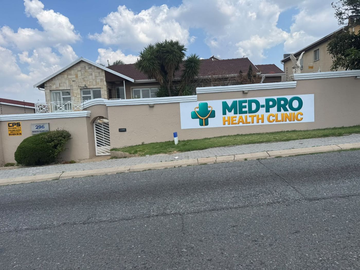 Med-Pro Health Clinic exterior signage on South Rand Road, Risana